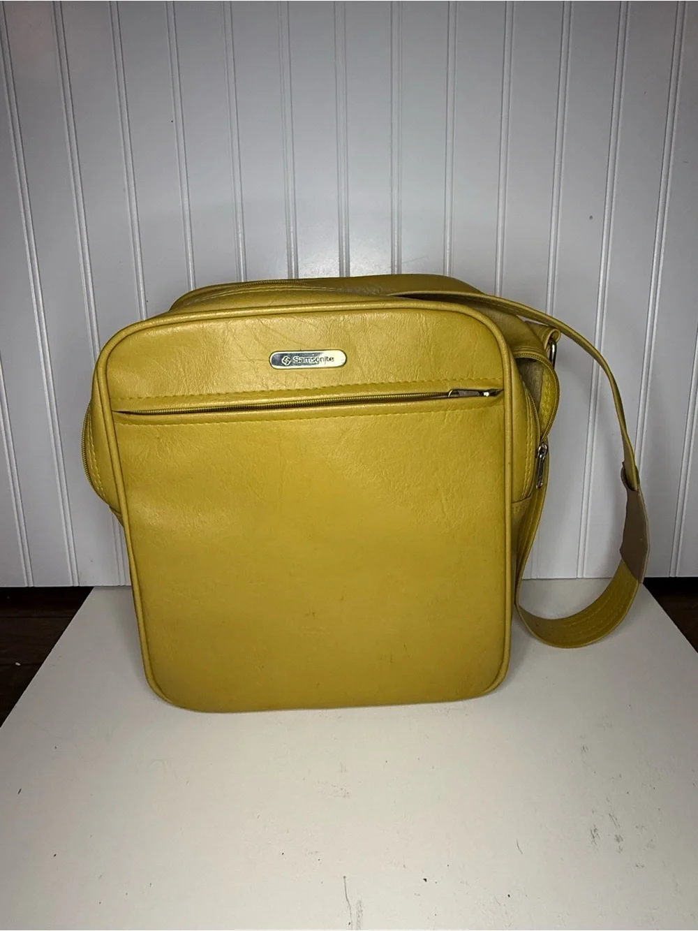 Samsonite Yellow Leather Messenger Crossbody Bag